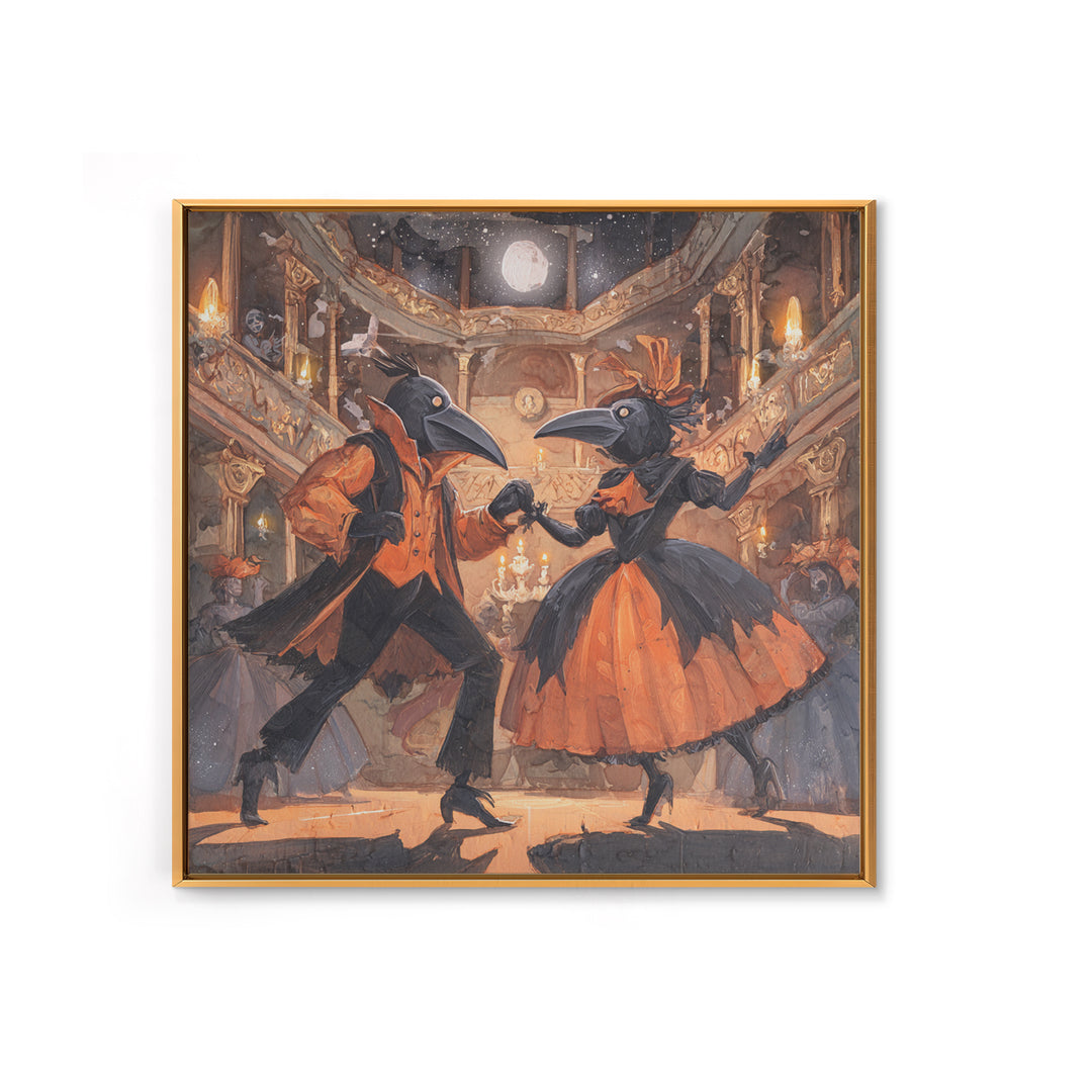 The Raven-Masked Ballroom - Surreal Celestial Vision, Macabre Halloween Art, Square Wall Art, Framed Canvas Print, Halloween Home Decor