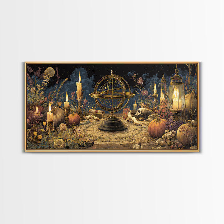 The Cursed Astrolabe - Occult Still Life, Occult Wall Decor, Wide Panoramic Art, Canvas Print, Halloween Home Decor, Gothic Wall Art