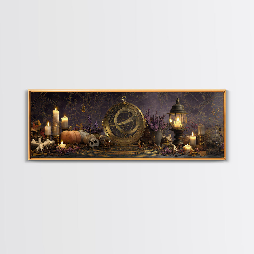 The Cursed Astrolabe - Occult Still Life, Halloween Wall Art, Extra Wide Wall Art, Framed Canvas Print, Halloween Home Decor