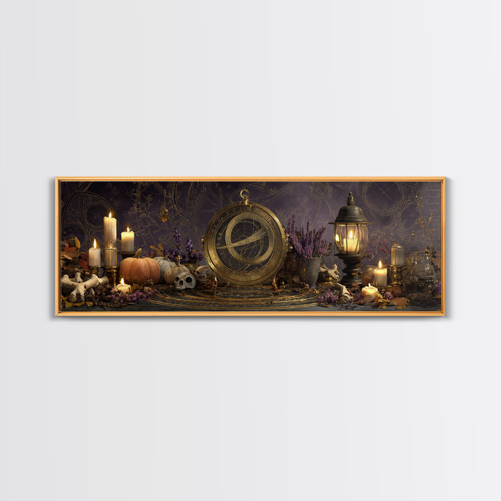 The Cursed Astrolabe - Occult Still Life, Halloween Wall Art, Extra Wide Wall Art, Framed Canvas Print, Halloween Home Decor