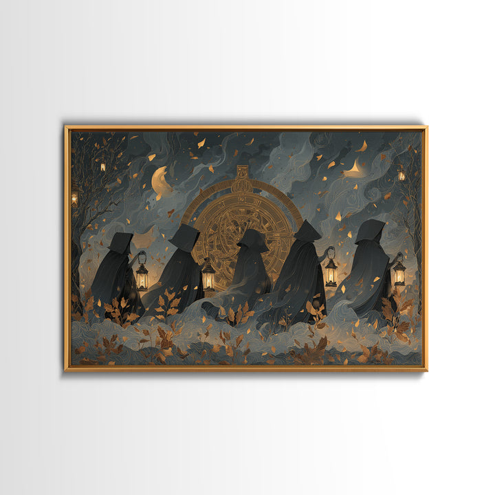 The Cursed Astrolabe - Procession Scene, Macabre Halloween Art, Landscape Wall Art, Framed Canvas Print, Halloween Home Decor