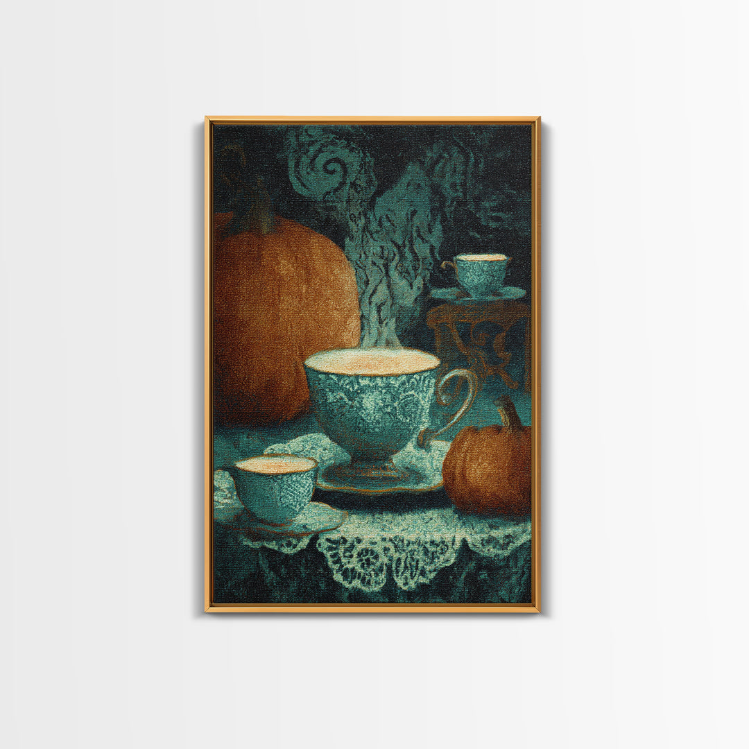 The Haunted Teacup Seance - Icon Portrait, Spooky Wall Decor, Vertical Wall Art, Framed Canvas Print, Halloween Home Decor, Gothic Wall Art