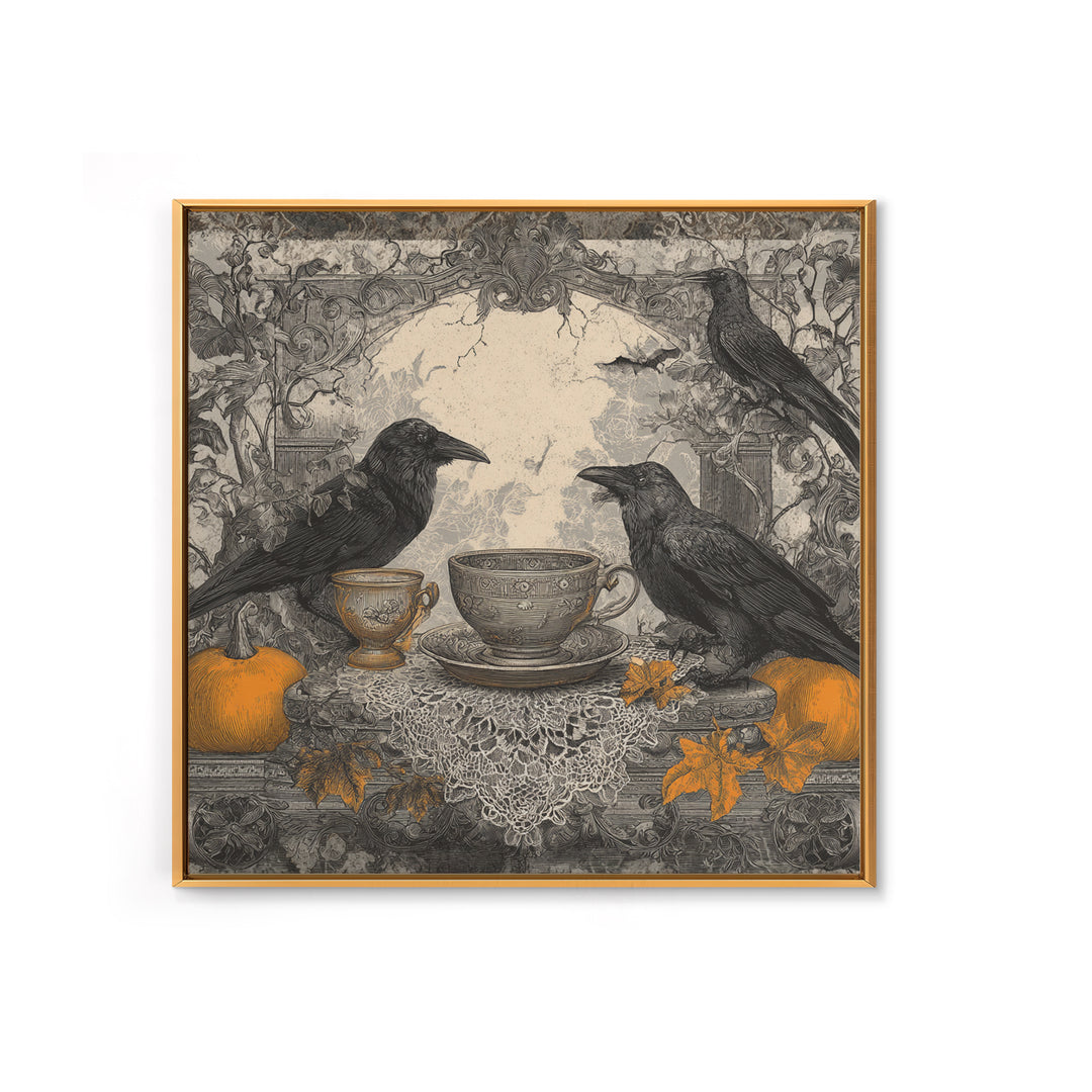 The Haunted Teacup Seance - Icon Portrait, Halloween Wall Art, Square Wall Art, Framed Canvas Print, Halloween Home Decor, Gothic Wall Art