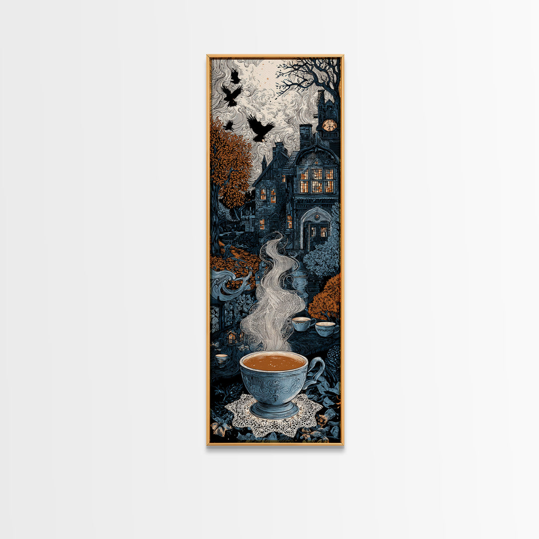 The Haunted Teacup Seance - Icon Portrait, Dark Fantasy Wall Art, Tall Narrow Wall Art, Canvas Print, Halloween Home Decor, Gothic Wall Art