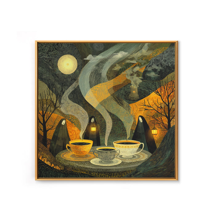 The Haunted Teacup Seance - Procession Scene, Occult Wall Decor, Square Wall Art, Canvas Print, Halloween Home Decor, Gothic Wall Art