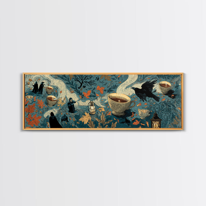 The Haunted Teacup Seance - Procession Scene, Occult Wall Decor, Extra Wide Wall Art, Canvas Print, Halloween Home Decor, Gothic Wall Art