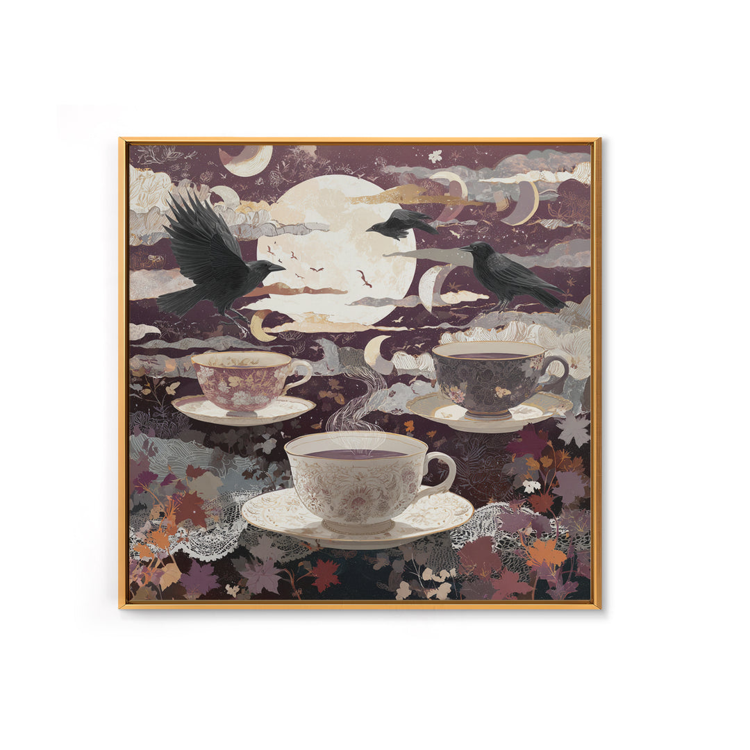 The Haunted Teacup Seance - Surreal Celestial Vision, Occult Wall Decor, Square Wall Art, Canvas Print, Halloween Home Decor