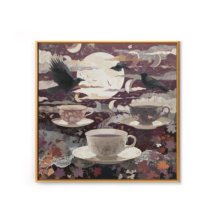 The Haunted Teacup Seance - Surreal Celestial Vision, Occult Wall Decor, Square Wall Art, Canvas Print, Halloween Home Decor