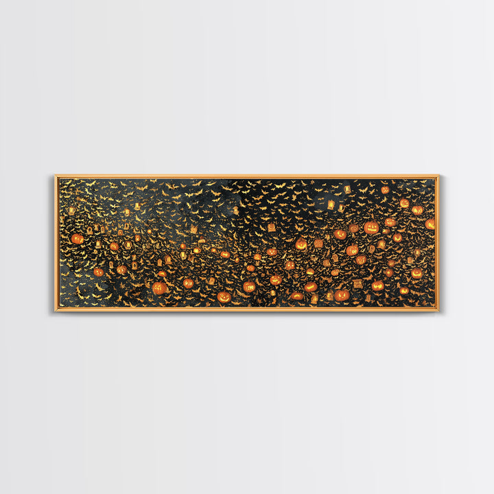 The Golden Bat Swarm - Procession Scene, Gothic Home Decor, Extra Wide Wall Art, Canvas Print, Halloween Home Decor, Gothic Wall Art