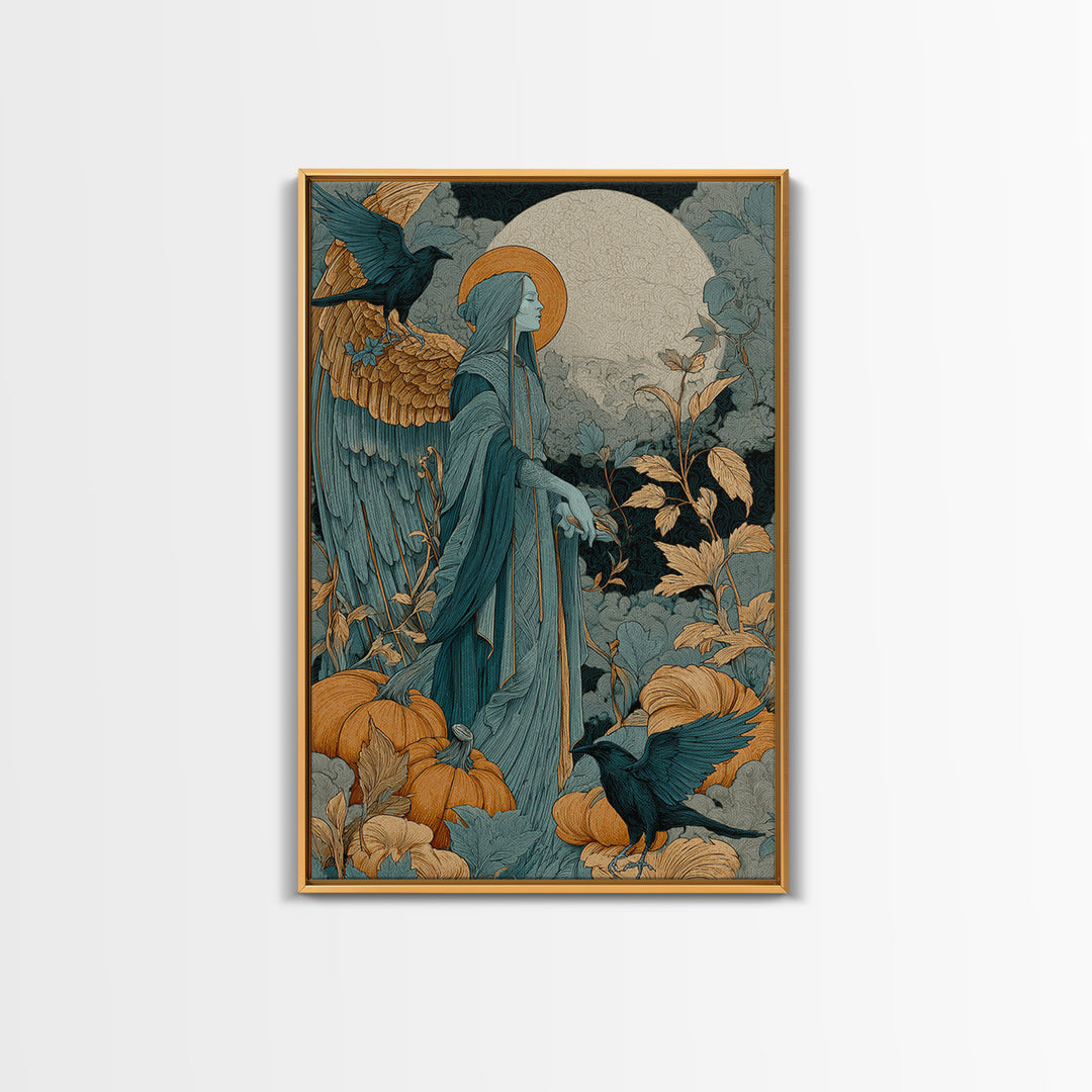 The Pumpkin-Winged Angel - Icon Portrait, Dark Fantasy Wall Art, Vertical Wall Art, Canvas Print, Halloween Home Decor, Gothic Wall Art