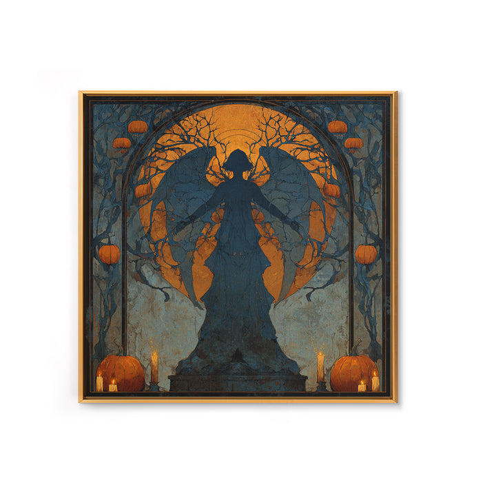 The Pumpkin-Winged Angel - Icon Portrait, Dark Fantasy Wall Art, Square Wall Art, Canvas Print, Halloween Home Decor, Gothic Wall Art