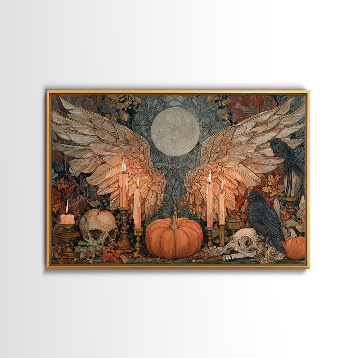 The Pumpkin-Winged Angel - Occult Still Life, Occult Wall Decor, Landscape Wall Art, Canvas Print, Halloween Home Decor, Gothic Wall Art