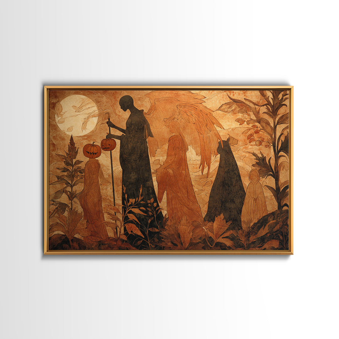 The Pumpkin-Winged Angel - Procession Scene, Occult Wall Decor, Landscape Wall Art, Canvas Print, Halloween Home Decor, Gothic Wall Art