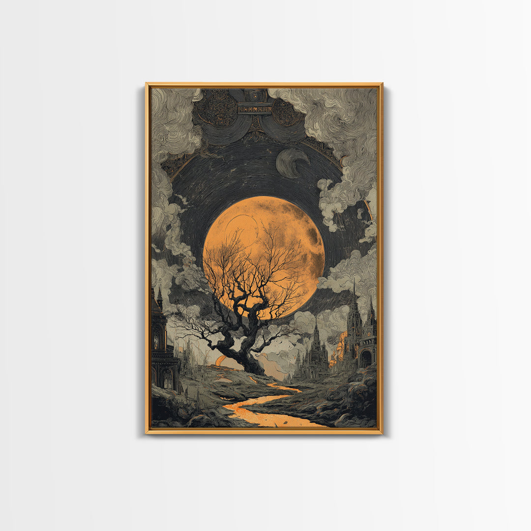 The Witch Astronomical Cabinet - Environmental Panorama, Macabre Halloween Art, Vertical Wall Art, Framed Canvas Print, Halloween Home Decor