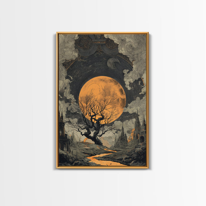The Witch Astronomical Cabinet - Environmental Panorama, Macabre Halloween Art, Vertical Wall Art, Framed Canvas Print, Halloween Home Decor