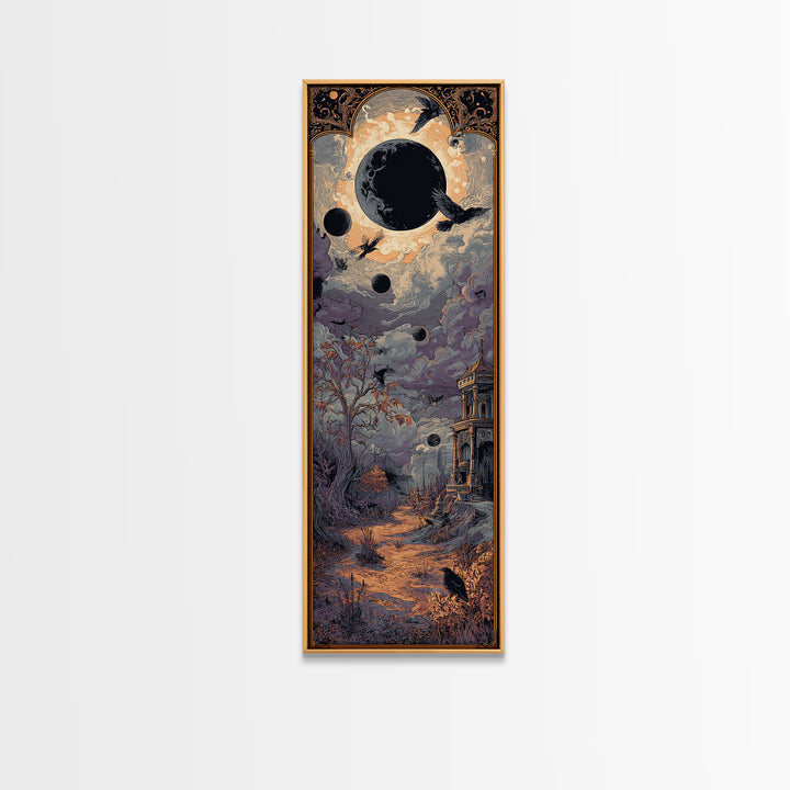 The Witch Astronomical Cabinet - Environmental Panorama, Macabre Halloween Art, Tall Narrow Wall Art, Framed Canvas Print, Gothic Wall Art