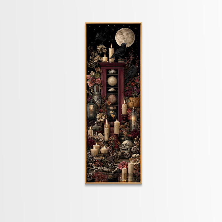 The Witch Astronomical Cabinet - Occult Still Life, Spooky Wall Decor, Tall Narrow Wall Art, Framed Canvas Print, Halloween Home Decor