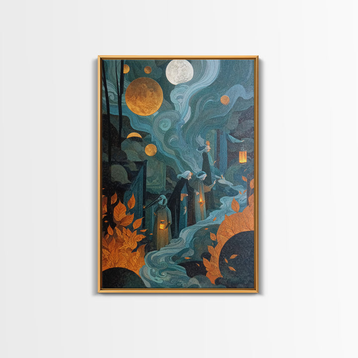 The Witch Astronomical Cabinet - Procession Scene, Dark Fantasy Wall Art, Vertical Wall Art, Canvas Print, Halloween Home Decor