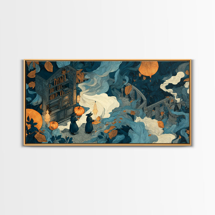 The Witch Astronomical Cabinet - Procession Scene, Occult Wall Decor, Wide Panoramic Art, Canvas Print, Halloween Home Decor