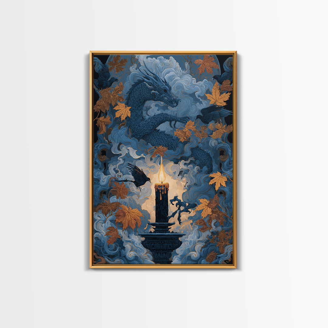 The Candle Smoke Dragon - Icon Portrait, Dark Fantasy Wall Art, Vertical Wall Art, Canvas Print, Halloween Home Decor, Gothic Wall Art