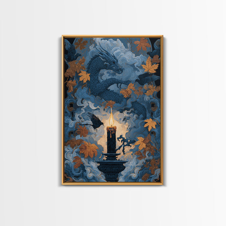 The Candle Smoke Dragon - Icon Portrait, Dark Fantasy Wall Art, Vertical Wall Art, Canvas Print, Halloween Home Decor, Gothic Wall Art