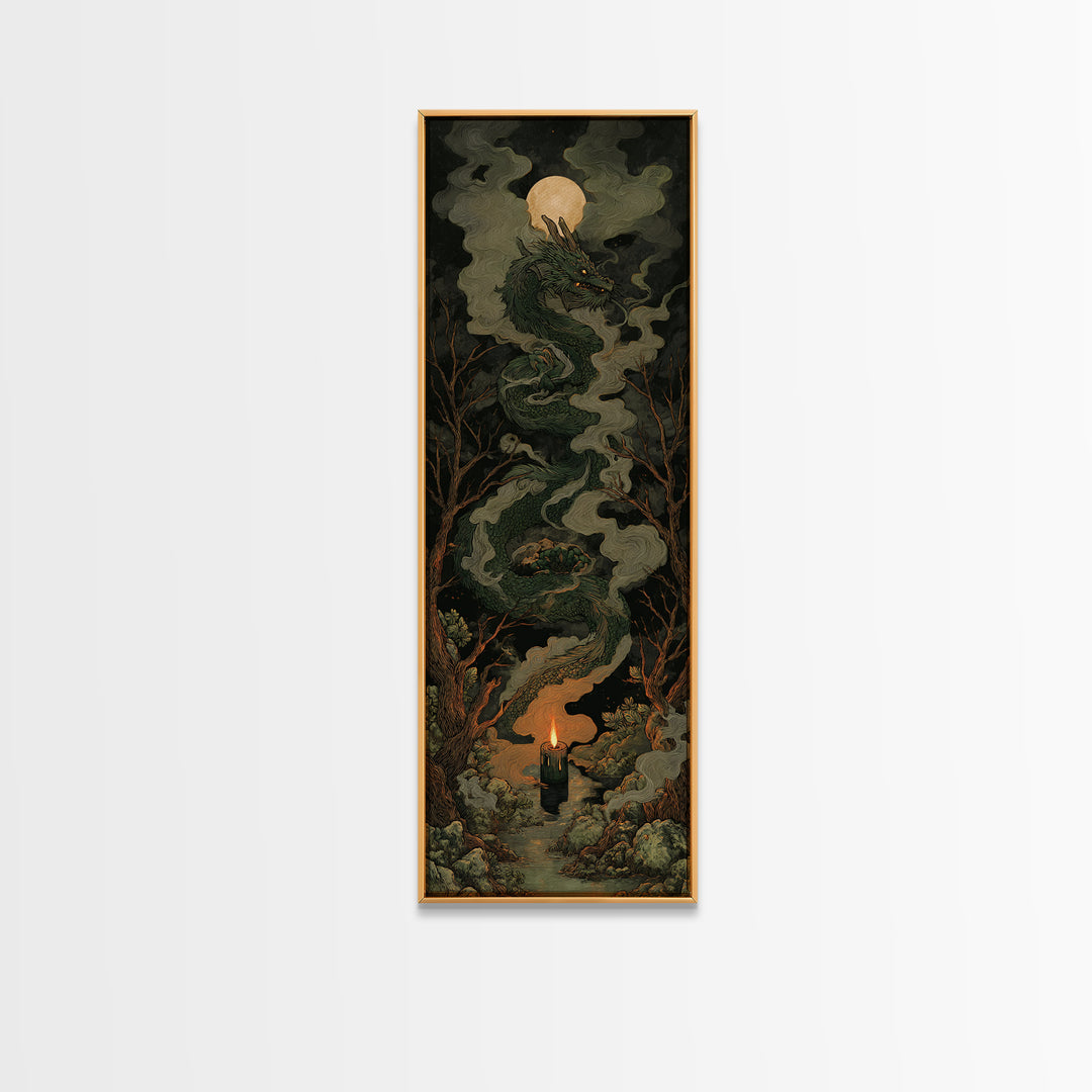 The Candle Smoke Dragon - Icon Portrait, Dark Fantasy Wall Art, Tall Narrow Wall Art, Canvas Print, Halloween Home Decor, Gothic Wall Art