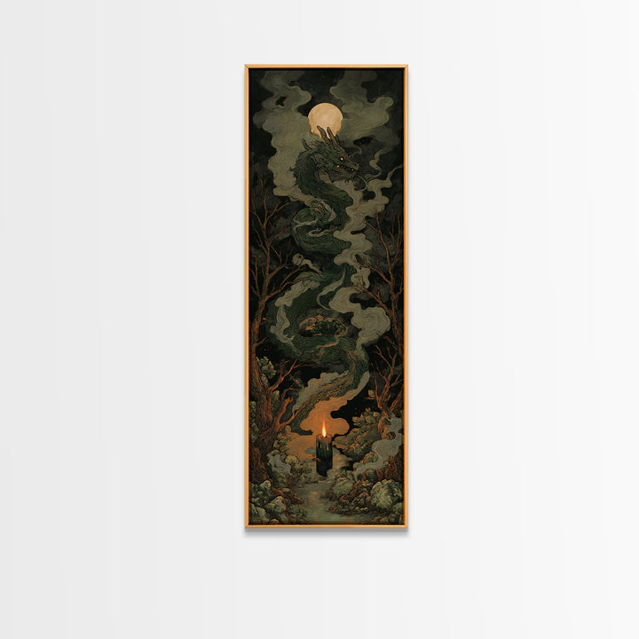 The Candle Smoke Dragon - Icon Portrait, Dark Fantasy Wall Art, Tall Narrow Wall Art, Canvas Print, Halloween Home Decor, Gothic Wall Art