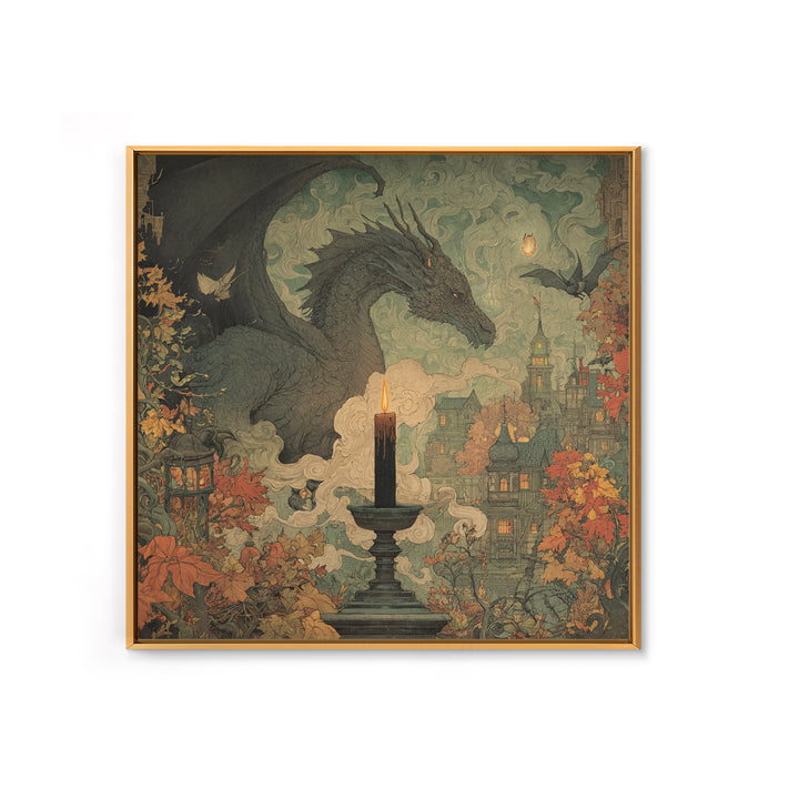 The Candle Smoke Dragon - Environmental Panorama, Gothic Home Decor, Square Wall Art, Canvas Print, Halloween Home Decor, Gothic Wall Art