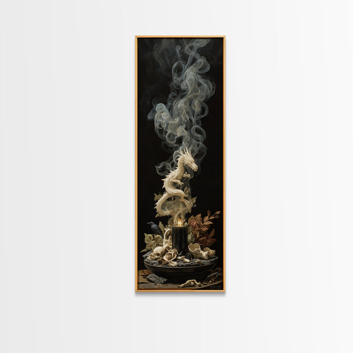 The Candle Smoke Dragon - Occult Still Life, Dark Fantasy Wall Art, Tall Narrow Wall Art, Canvas Print, Halloween Home Decor