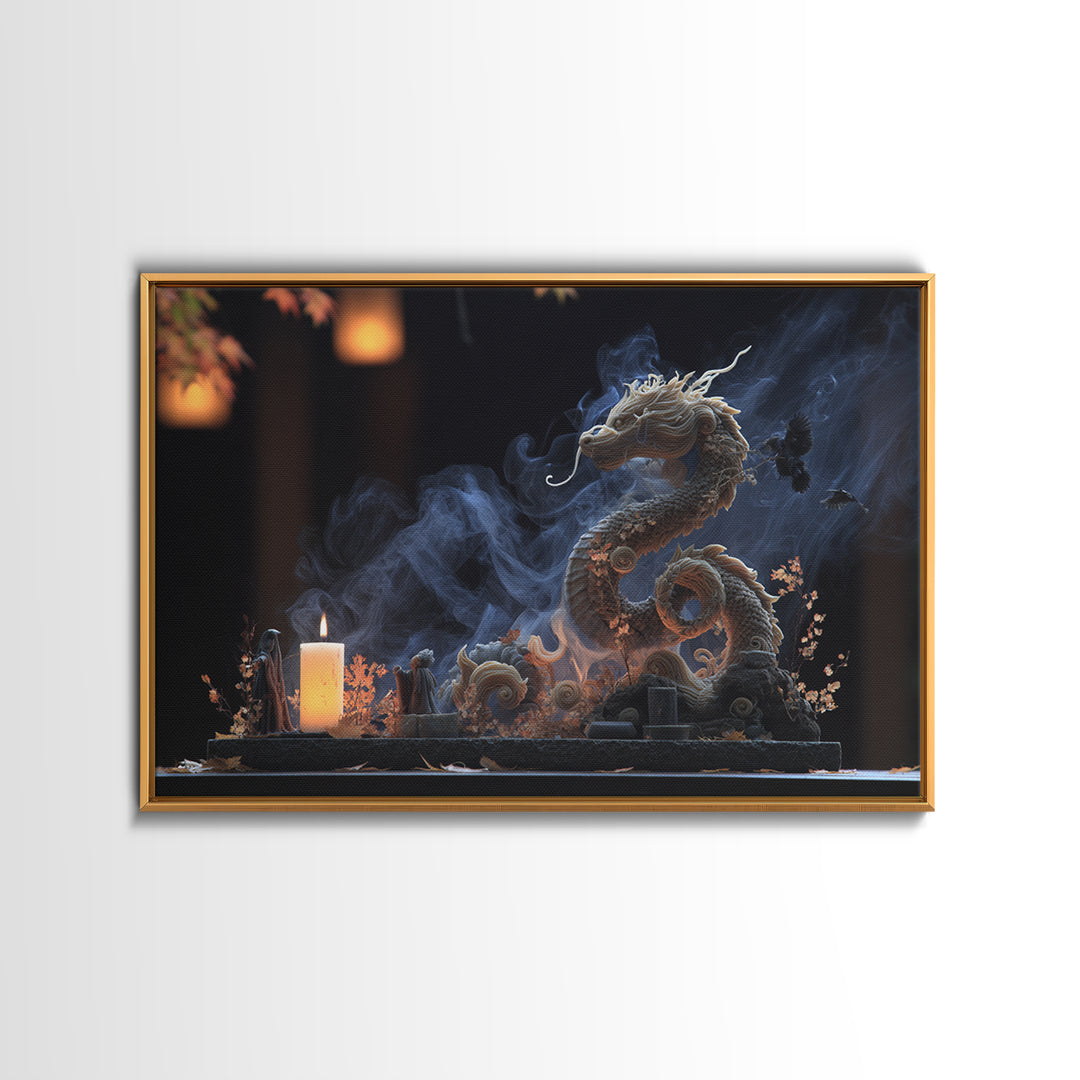 The Candle Smoke Dragon - Procession Scene, Occult Wall Decor, Landscape Wall Art, Canvas Print, Halloween Home Decor, Gothic Wall Art
