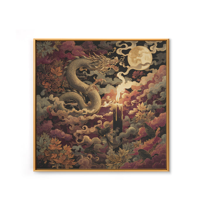 The Candle Smoke Dragon - Surreal Celestial Vision, Macabre Halloween Art, Square Wall Art, Framed Canvas Print, Halloween Home Decor