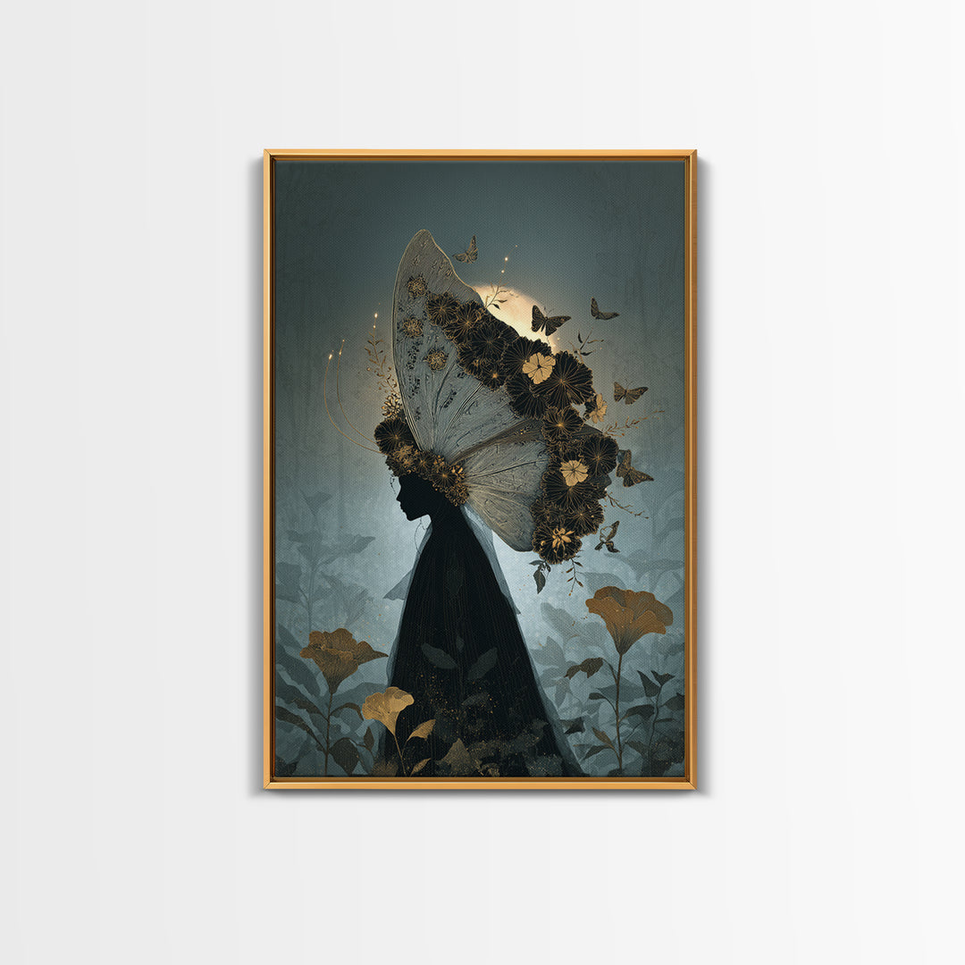 The Mourning Moth Halo - Icon Portrait, Halloween Wall Art, Vertical Wall Art, Framed Canvas Print, Halloween Home Decor, Gothic Wall Art