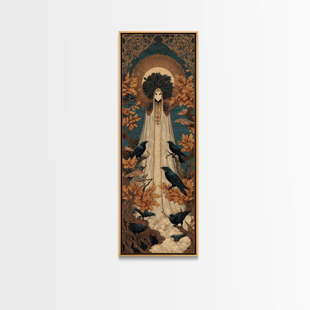 The Mourning Moth Halo - Icon Portrait, Macabre Halloween Art, Tall Narrow Wall Art, Framed Canvas Print, Halloween Home Decor