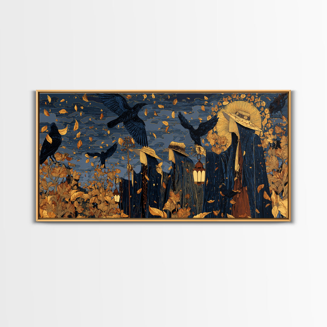 The Mourning Moth Halo - Procession Scene, Gothic Home Decor, Wide Panoramic Art, Canvas Print, Halloween Home Decor, Gothic Wall Art