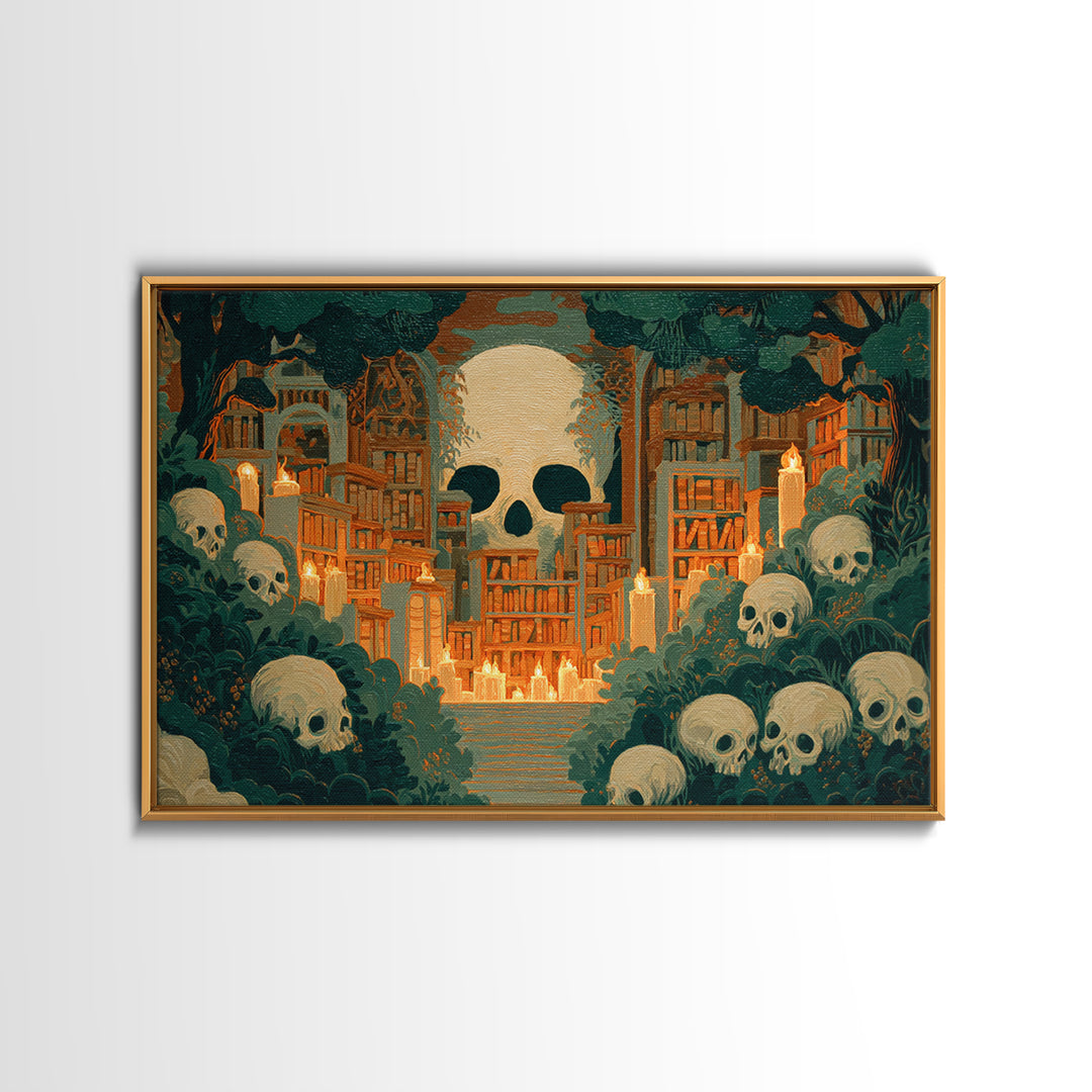 The Catacomb Library - Icon Portrait, Spooky Wall Decor, Landscape Wall Art, Framed Canvas Print, Halloween Home Decor, Gothic Wall Art