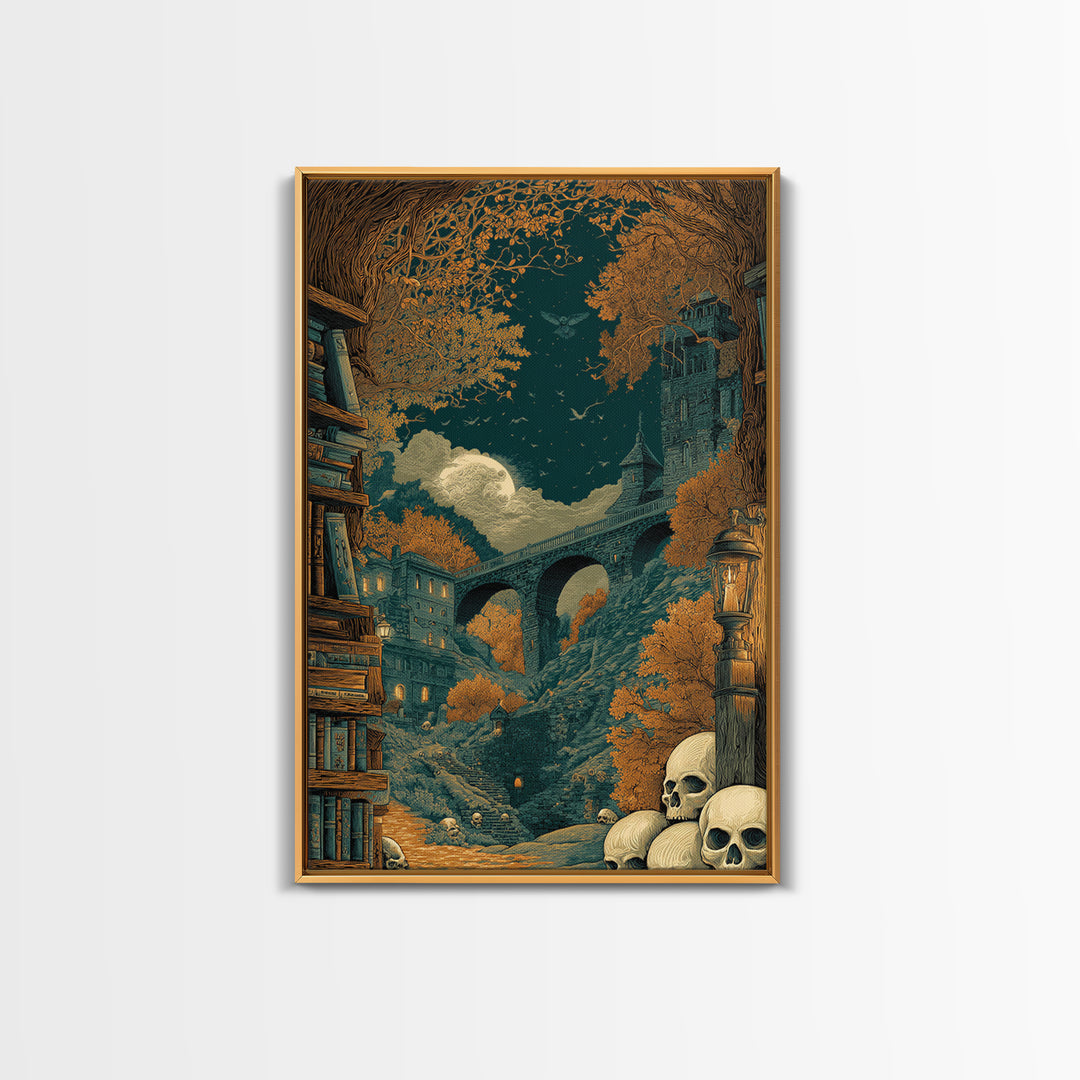 The Catacomb Library - Environmental Panorama, Dark Fantasy Wall Art, Vertical Wall Art, Canvas Print, Halloween Home Decor, Gothic Wall Art