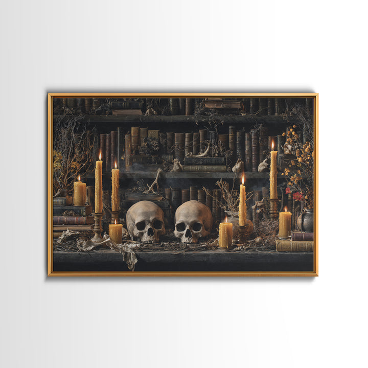 The Catacomb Library - Occult Still Life, Halloween Wall Art, Landscape Wall Art, Framed Canvas Print, Halloween Home Decor, Gothic Wall Art