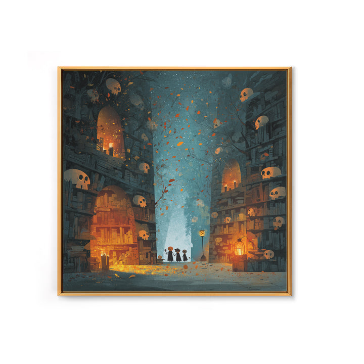 The Catacomb Library - Procession Scene, Dark Fantasy Wall Art, Square Wall Art, Canvas Print, Halloween Home Decor, Gothic Wall Art