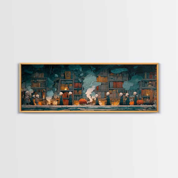 The Catacomb Library - Procession Scene, Occult Wall Decor, Extra Wide Wall Art, Canvas Print, Halloween Home Decor, Gothic Wall Art
