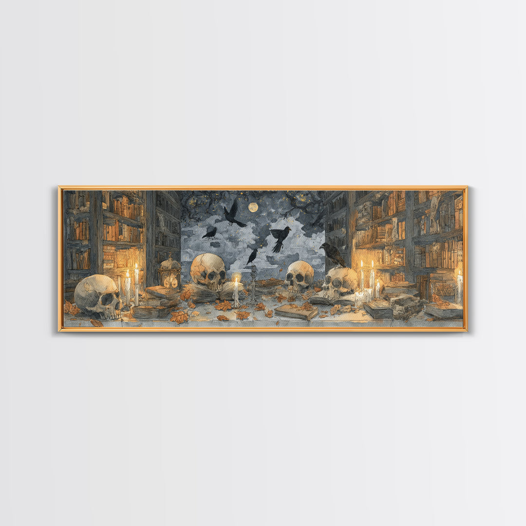 The Catacomb Library - Surreal Celestial Vision, Gothic Home Decor, Extra Wide Wall Art, Canvas Print, Halloween Home Decor, Gothic Wall Art