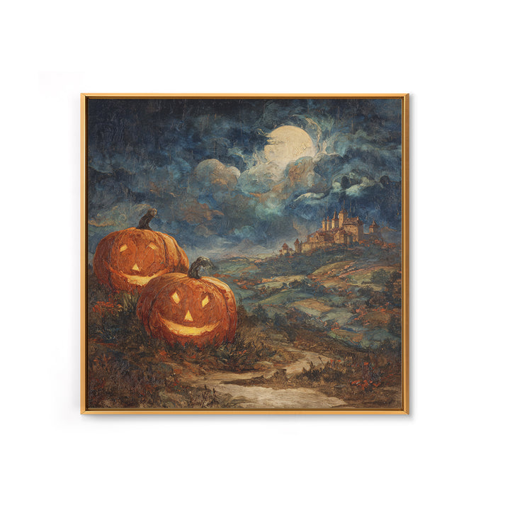 The Jack-O-Lantern Crown Jewels - Environmental Panorama, Occult Wall Decor, Square Wall Art, Canvas Print, Halloween Home Decor