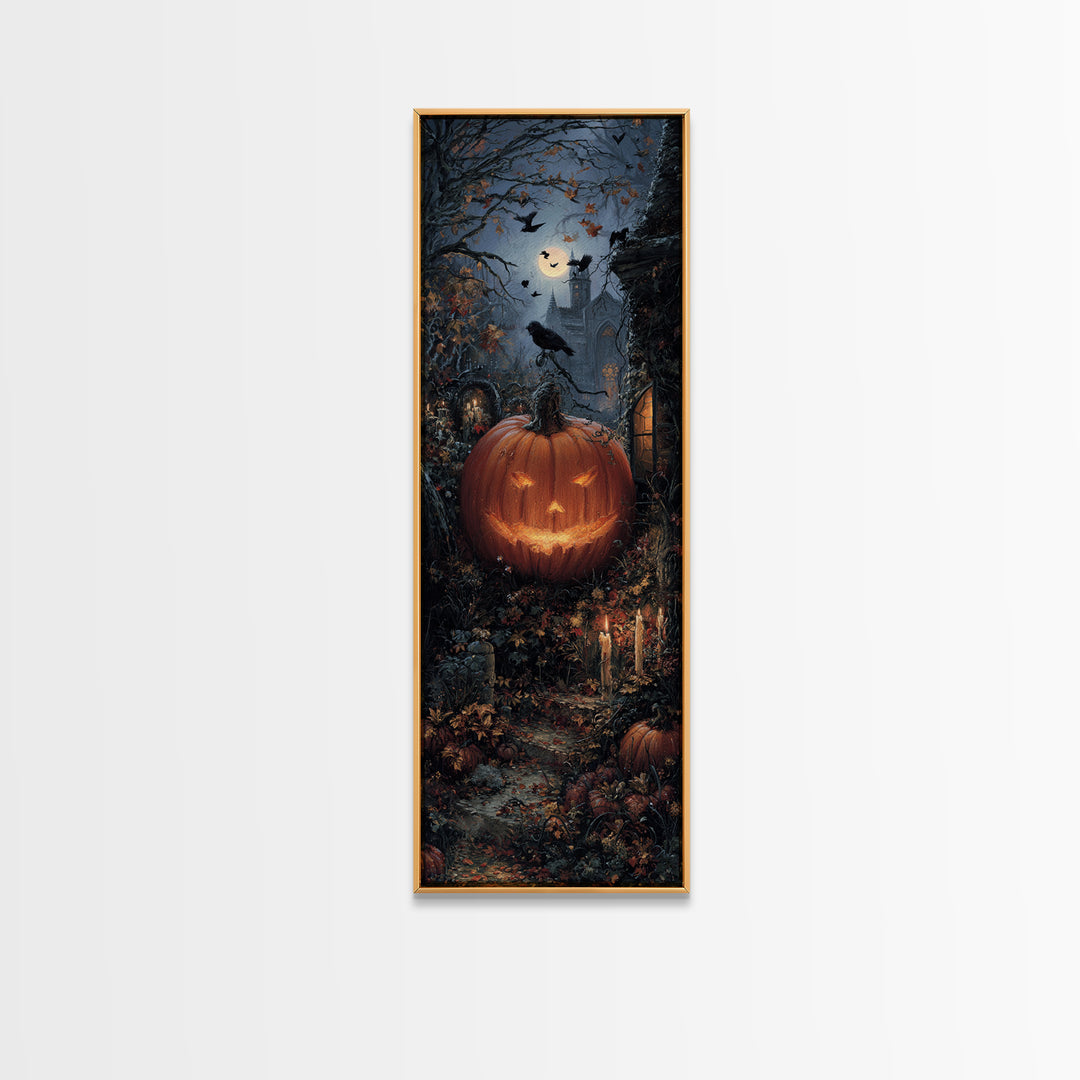 The Jack-O-Lantern Crown Jewels - Environmental Panorama, Macabre Halloween Art, Tall Narrow Wall Art, Framed Canvas Print, Gothic Wall Art