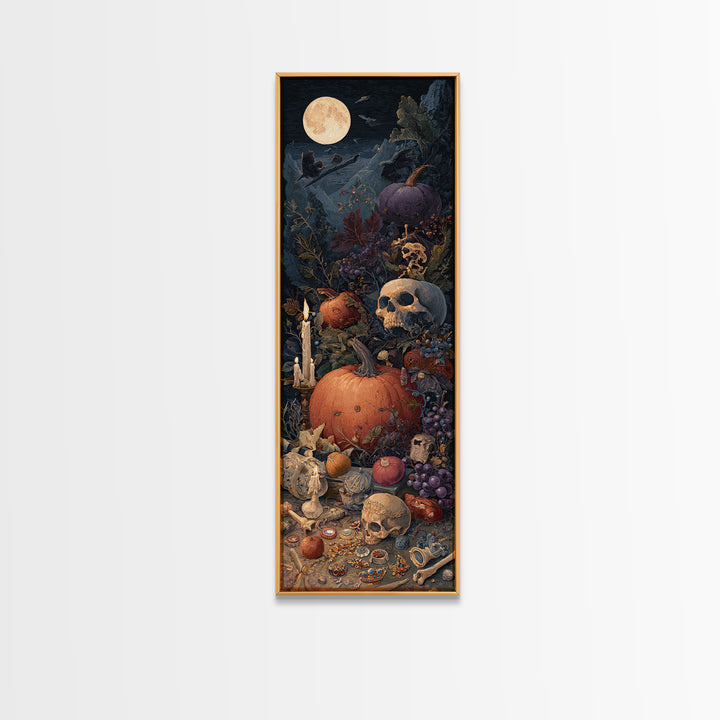 The Jack-O-Lantern Crown Jewels - Occult Still Life, Macabre Halloween Art, Tall Narrow Wall Art, Framed Canvas Print, Halloween Home Decor
