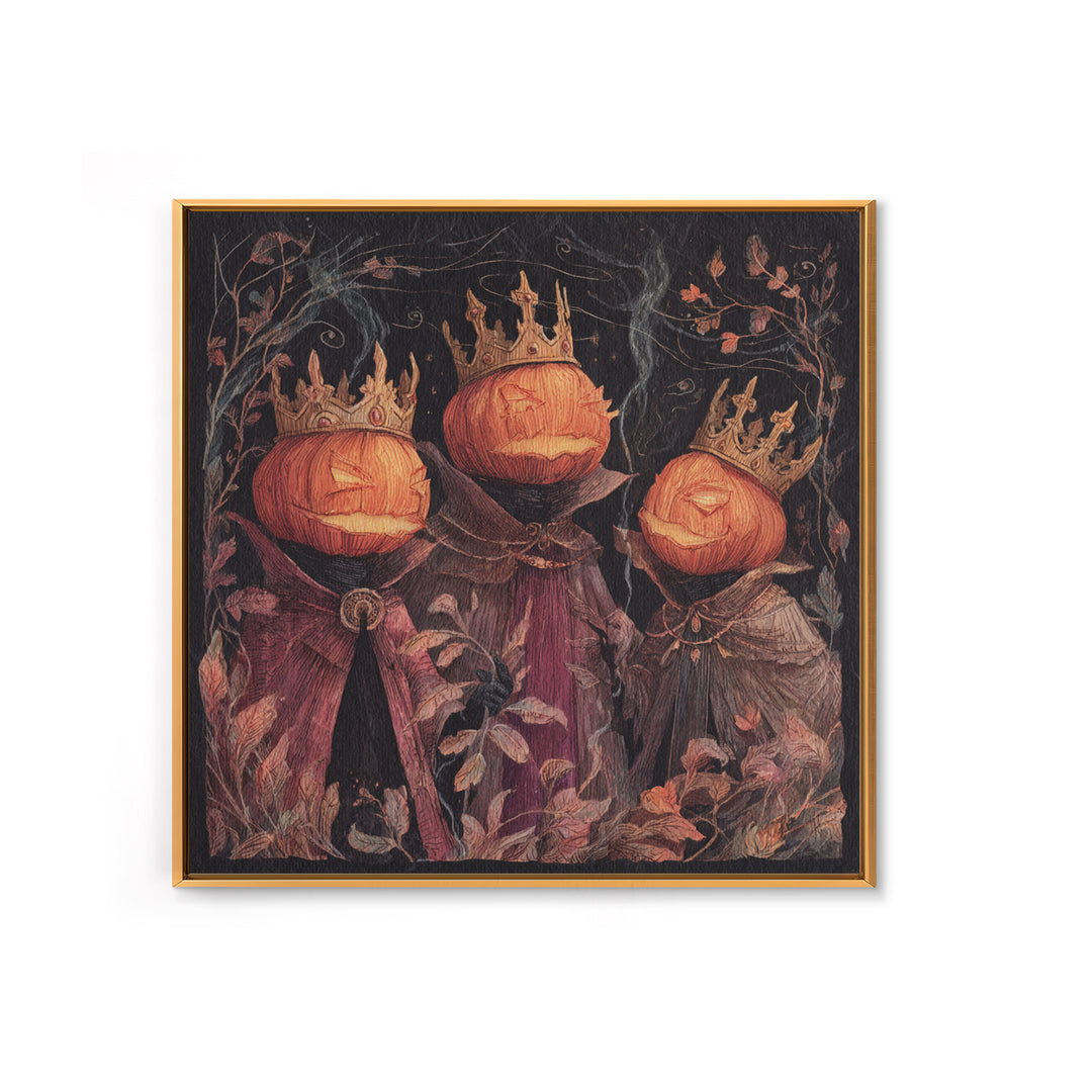 The Jack-O-Lantern Crown Jewels - Procession Scene, Macabre Halloween Art, Square Wall Art, Framed Canvas Print, Halloween Home Decor