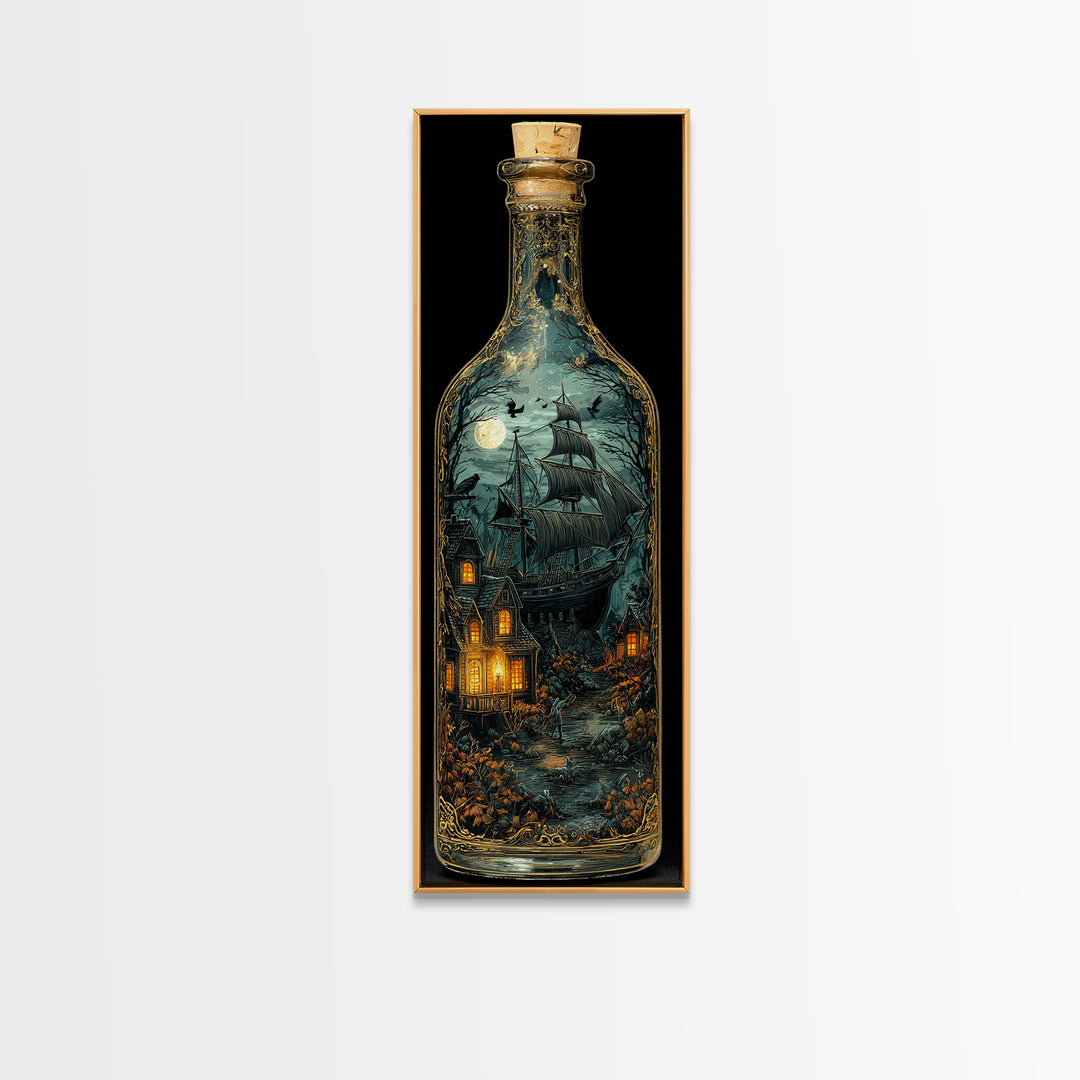 The Ghost Ship In A Bottle - Icon Portrait, Gothic Home Decor, Tall Narrow Wall Art, Canvas Print, Halloween Home Decor, Gothic Wall Art