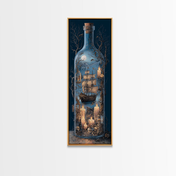 The Ghost Ship In A Bottle - Occult Still Life, Occult Wall Decor, Tall Narrow Wall Art, Canvas Print, Halloween Home Decor, Gothic Wall Art