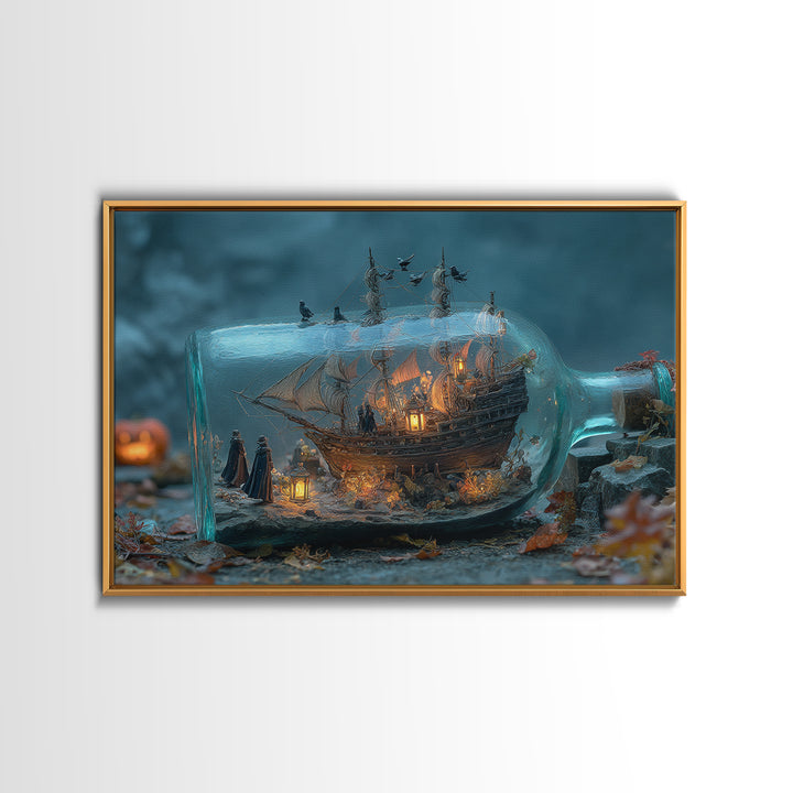 The Ghost Ship In A Bottle - Procession Scene, Dark Fantasy Wall Art, Landscape Wall Art, Canvas Print, Halloween Home Decor