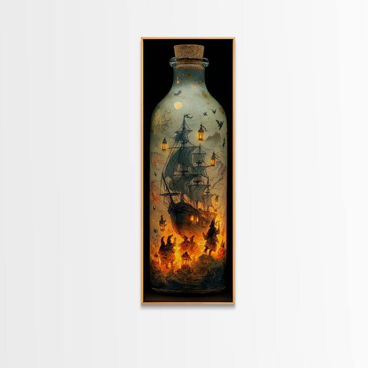 The Ghost Ship In A Bottle - Procession Scene, Gothic Home Decor, Tall Narrow Wall Art, Canvas Print, Halloween Home Decor, Gothic Wall Art