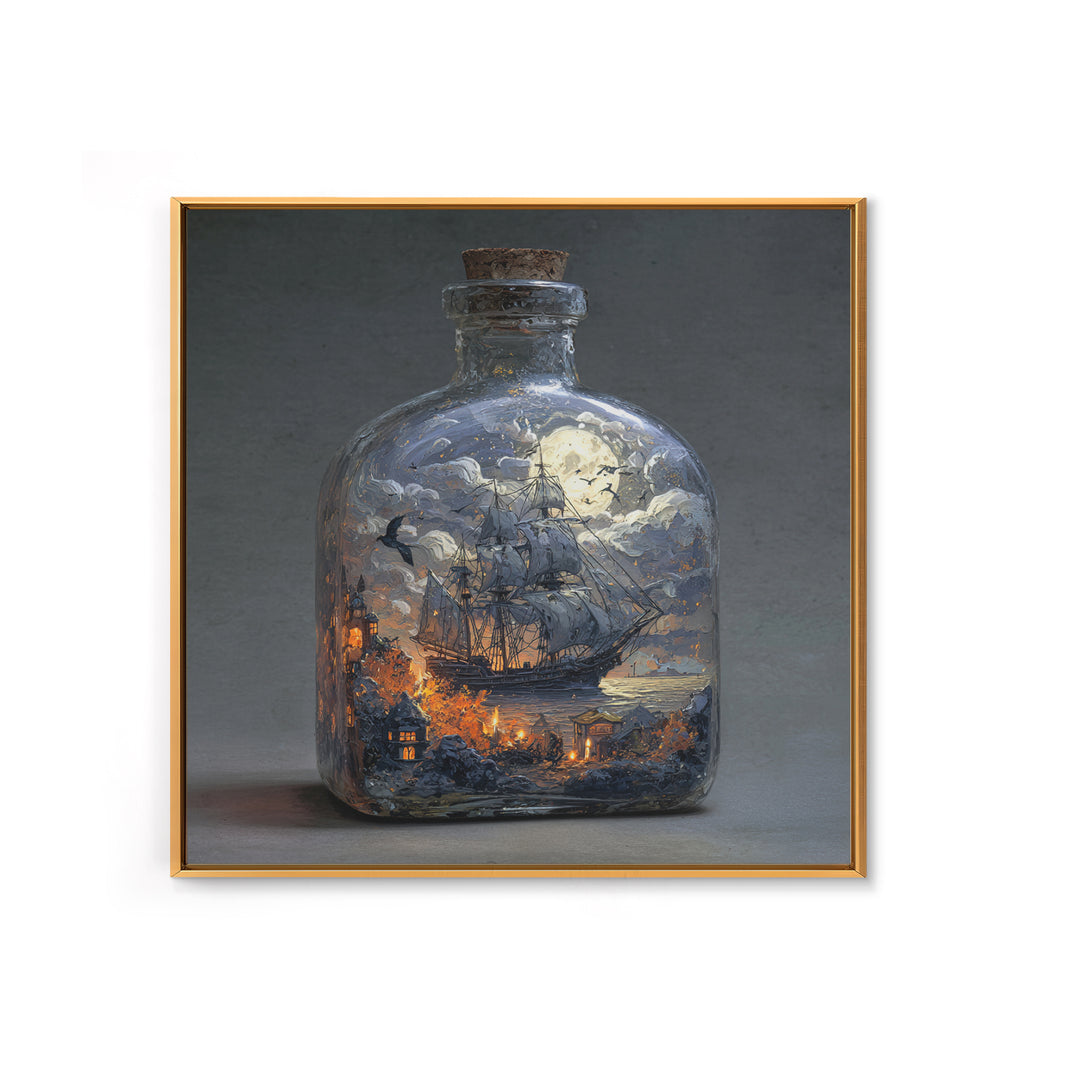 The Ghost Ship In A Bottle - Surreal Celestial Vision, Gothic Home Decor, Square Wall Art, Canvas Print, Halloween Home Decor