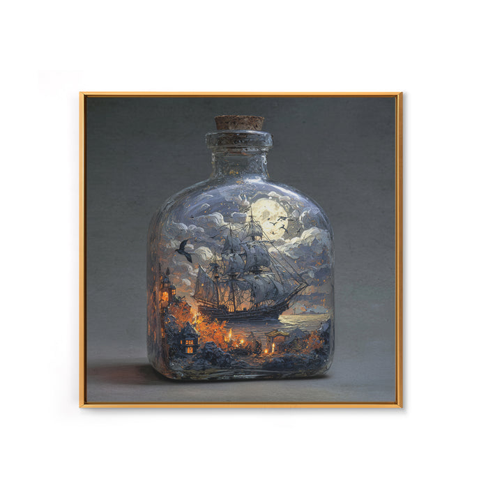 The Ghost Ship In A Bottle - Surreal Celestial Vision, Gothic Home Decor, Square Wall Art, Canvas Print, Halloween Home Decor